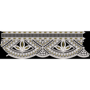 Royalty Free Ornamental Pearl Lace Border Embroidery Design with White and Gold Accents