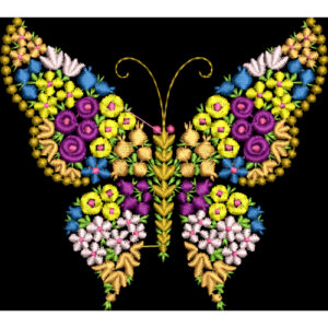 Royalty Free Colorful Butterfly Embroidery Design with Floral Thread Work