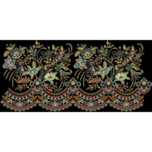 Royalty Free Floral Border Embroidery Design with Vintage Multicolor Thread Work