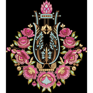 Royalty Free Floral Vase Embroidery Design with Luxury Multicolor Thread Work