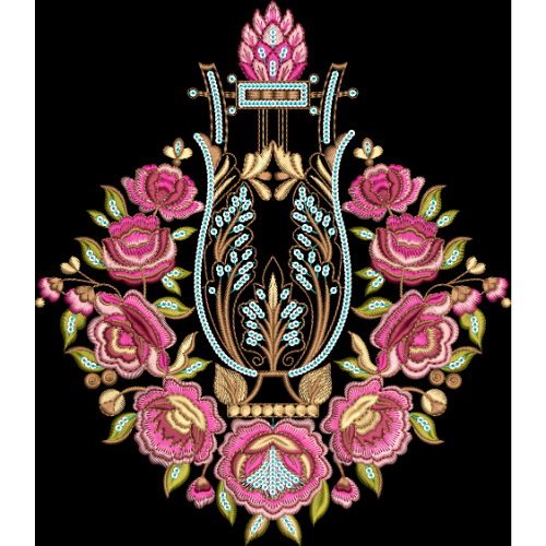Royalty Free Floral Vase Embroidery Design with Luxury Multicolor Thread Work