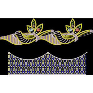 Royalty Free Floral Border Embroidery Design with Modern Curved Multicolor Thread Work