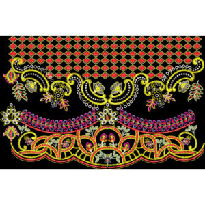 Royalty Free Ornamental Border Embroidery Design with Traditional Multicolor Thread Work