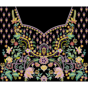 Royalty Free Heavy Neckline Embroidery Design with Intricate Floral and Bird Motifs