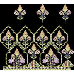 Royalty Free Mughal Arch Butti Embroidery Design with Floral Multicolor Thread Work