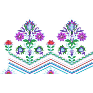 Royalty Free Floral Chevron Border Embroidery Design with Vibrant Multicolor Thread Work