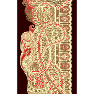 Elegant Paisley Border Textile Print with Traditional Motifs in Beige and Red