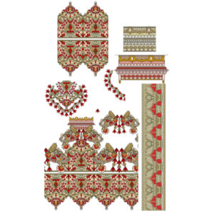 Traditional Ornamental Textile Border and Motif Set with Floral and Geometric Details