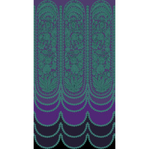 Traditional Floral Panel Border Textile Print in Teal and Purple Tones