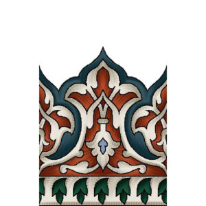Traditional Ornamental Motif Border Textile Print in Teal, Rust, and Cream