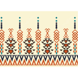 Traditional Tribal Geometric Border Textile Print in Earthy Orange and Navy Tones