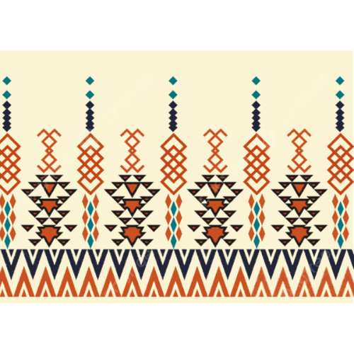 Traditional Tribal Geometric Border Textile Print in Earthy Orange and Navy Tones