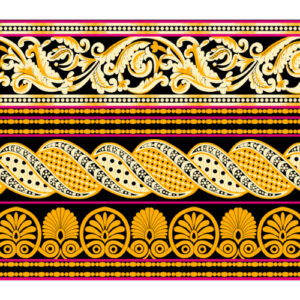 Luxury Ornamental Baroque Border Textile Print in Gold and Black Tones