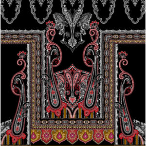 Prints Textile Borders Pattern Embroidery Design with Ornate Paisley and Floral Motifs in Red and White