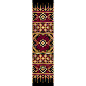 Traditional Tribal Geometric Border Textile Print in Maroon and Gold Tones