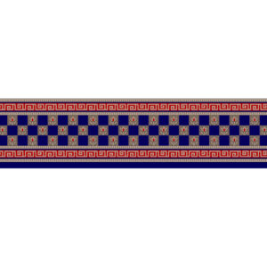 Classic Geometric Floral Border Textile Print in Navy Blue and Red