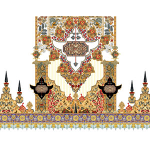 Royal Mughal Ornamental Panel Border Textile Print with Intricate Floral Detailing