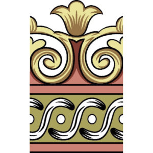 Classic Ornamental Scroll Border Textile Print in Gold and Earthy Tones