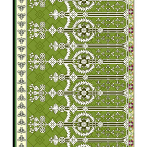 Prints Textile Borders Pattern Embroidery Design with Floral Medallion Motifs in Fresh Green and White