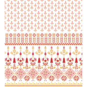 Traditional Ethnic Border and All-Over Textile Print in Peach and Yellow Tones