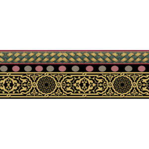 Luxury Ornamental Braid Border Textile Print in Gold Notice and Black