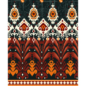 Bold Traditional Ikat-Inspired Border Textile Print in Rust Orange and Black