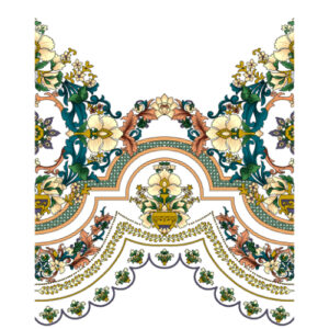 Luxury Floral Ornamental Panel Border Textile Print with Baroque Influence