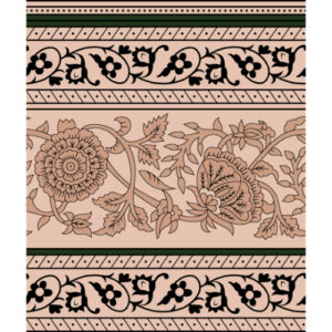 Classic Floral Engraved Border Textile Print in Beige and Black Tones