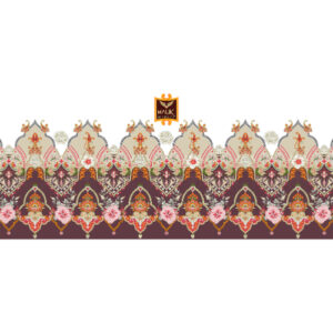 Luxury Mughal-Inspired Scalloped Border Textile Print with Floral Motifs