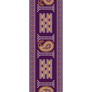 Traditional Paisley Geometric Border Textile Print in Deep Purple and Gold