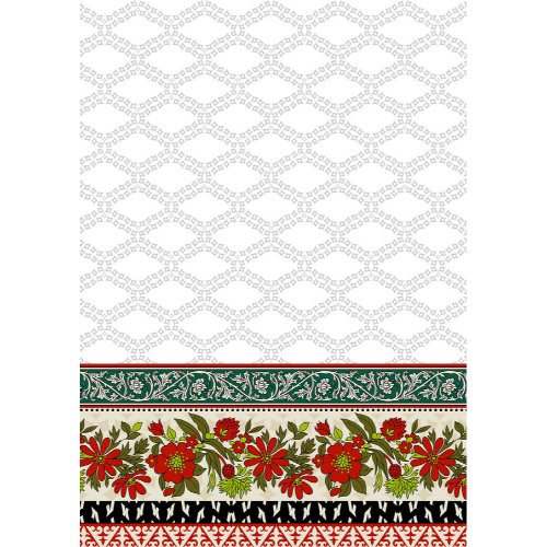 Traditional Floral Border with Subtle All-Over Pattern Textile Print