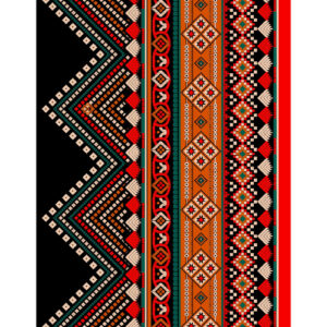 Bold Tribal Zigzag Border Textile Print in Black, Red, and Earthy Tones