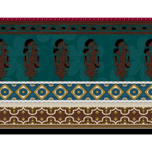 Traditional Multi-Layered Ornamental Border Textile Print in Teal and Brown