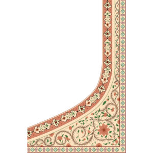 Elegant Curved Floral Corner Border Textile Print in Soft Peach and Green