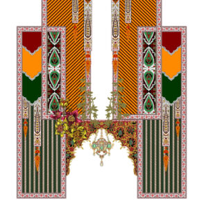 Royal Mughal Neckline Panel Textile Print with Ornamental Borders