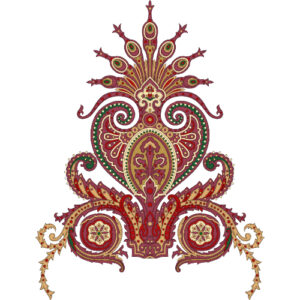 Royal Ornamental Paisley Motif Textile Print in Traditional Red and Gold