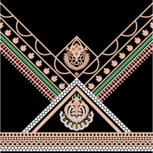 Prints Textile Borders Pattern Embroidery Design with Elegant V-Shaped Floral Motifs in Peach and Green