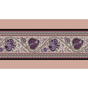 Elegant Floral Wave Border Textile Print in Mauve and Lavender Tones