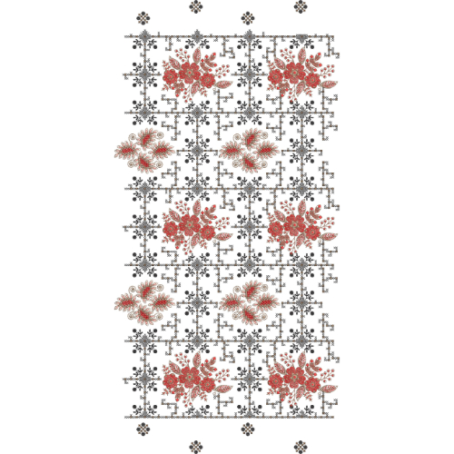 Floral Bouquet Lattice All-Over Jaal Embroidery Design with Geometric Framework