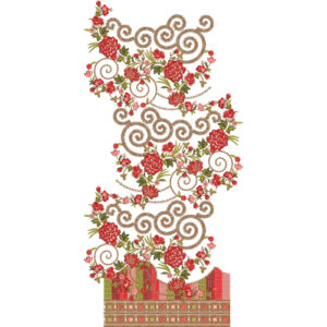 Ornamental Scroll Rose All-Over Jaal Embroidery Design with Decorative Base Border