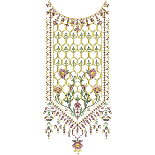 Elegant Honeycomb Floral Neckline Embroidery Design | Modern Gala Pattern for Kurti