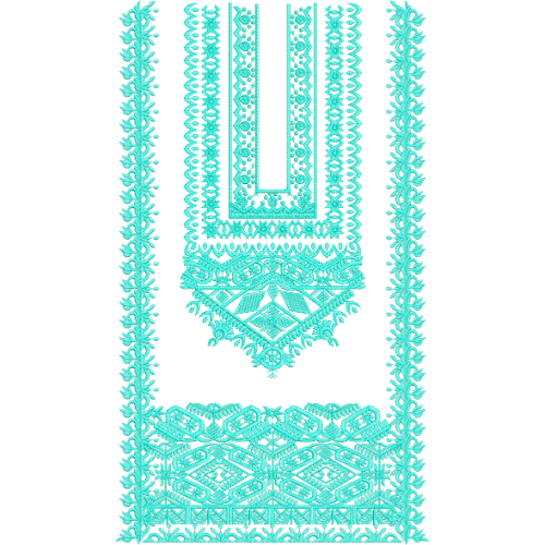 Turquoise Neckline Embroidery Design for Kurti | Traditional Gala Embroidery Pattern