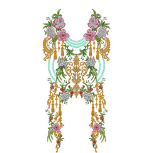 Elegant Floral Neckline Embroidery Design with Hanging Tassels | Designer Gala Pattern