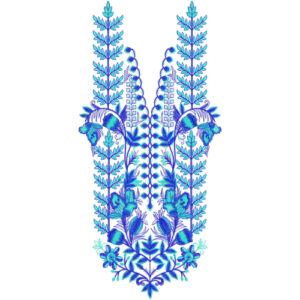 Blue Floral Neckline Embroidery Design for Kurti | Elegant Gala Embroidery Pattern