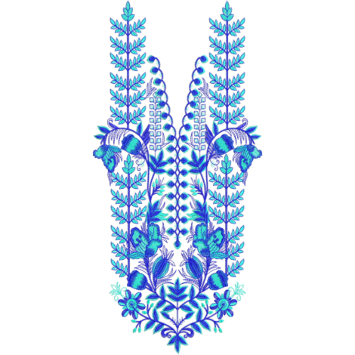 Blue Floral Neckline Embroidery Design for Kurti | Elegant Gala Embroidery Pattern