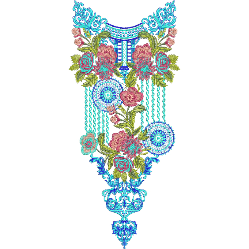 Designer Floral Neckline Embroidery Design | Luxury Kurti Gala Embroidery Pattern