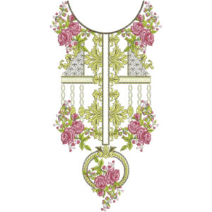 Elegant Round Neck Floral Embroidery Design | Designer Kurti Gala Pattern