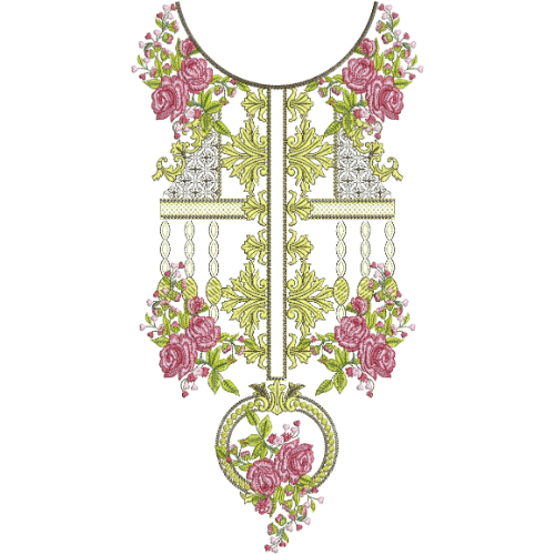 Elegant Round Neck Floral Embroidery Design | Designer Kurti Gala Pattern