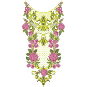 Floral Round Neckline Embroidery Design | Elegant Kurti Gala Embroidery Pattern