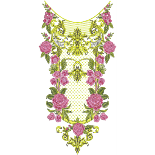 Floral Round Neckline Embroidery Design | Elegant Kurti Gala Embroidery Pattern